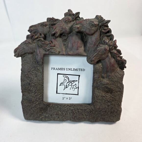 Rustic Western set of 2 Wild Horses Vintage Frames Unlimited 3x3 picture frames - Picture 4 of 13